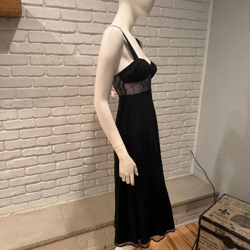 DANIELLE BERNSTEIN Black Lace Slip Dress Maxi Sheer Bust Lingerie Style Vintage